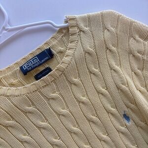 Polo Ralph Lauren Cable Knit Sweater men Medium Yellow Cotton Crewneck